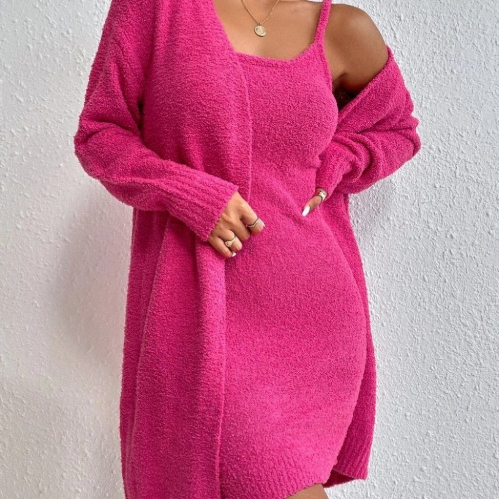 soft mini sweater dress and cardigan set pink - Picture 4 of 7